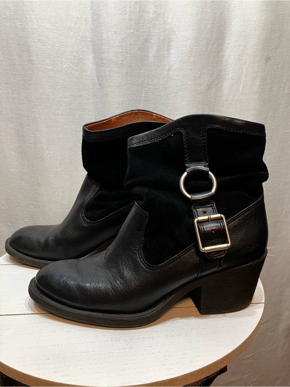 Lucky Brand Black Leather & Suede Ankle Booties with Buckle 10
